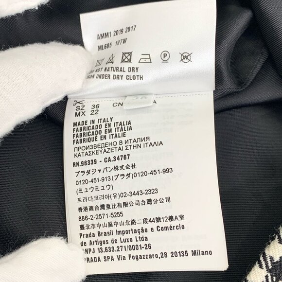 Miu Miu Womens Black & White Gingham Wool Jacket With Red Logo Patch Zip Front M - Picture 6 of 8